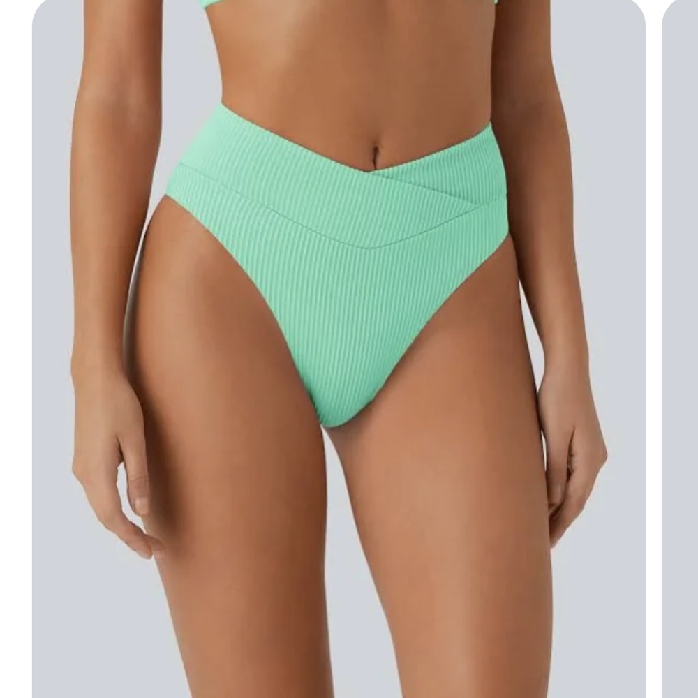 NWT Halara Crossover Mint Ribbed Bikini Bottom Swimsuit